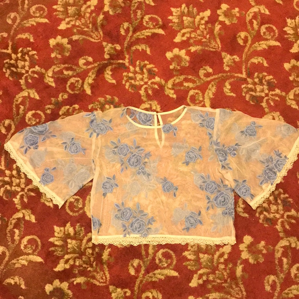 Pretty Blue Flower Mesh Top.
